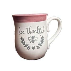 Potter's Corner Bee Thankful Large Ceramic Stoneware Coffee Mug, 5" Tall
